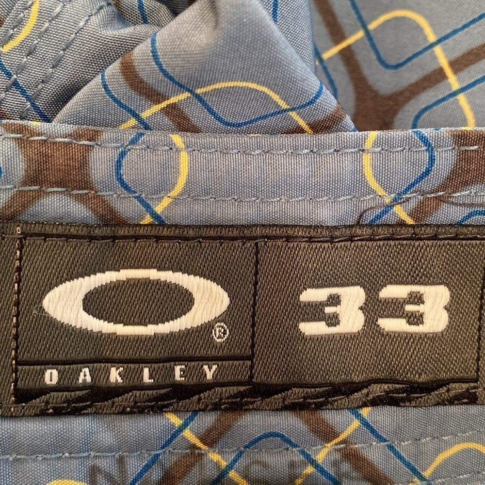 Oakley Board Swim Shorts Silver Blue Geometric Size LARGE 33